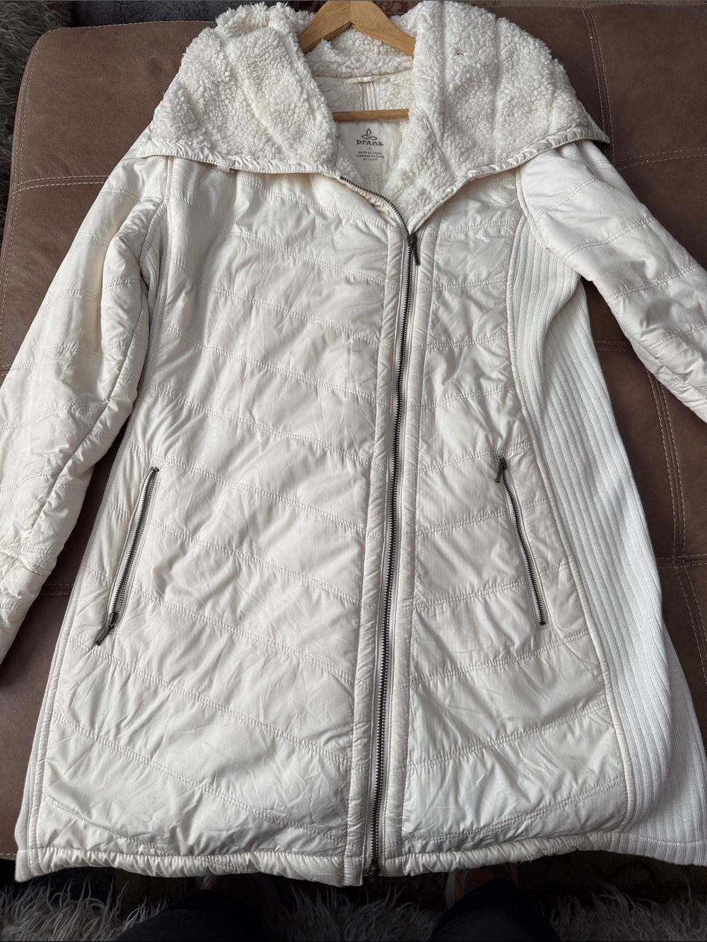 Parma Crème Quilted Hooded Puffer Coat with Sherpa Lining